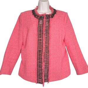 Boston Proper Tweed Fringe Blazer Jacket Chains Coral Pink Womens 12 Corporate